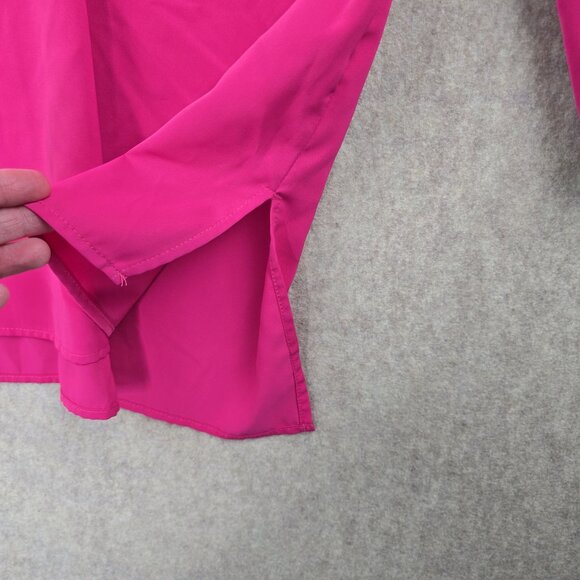 Bright Fuchsia Womens Button-Up Blouse 4XL Polyester Loose Fit Long Sleeve New - Picture 4 of 8